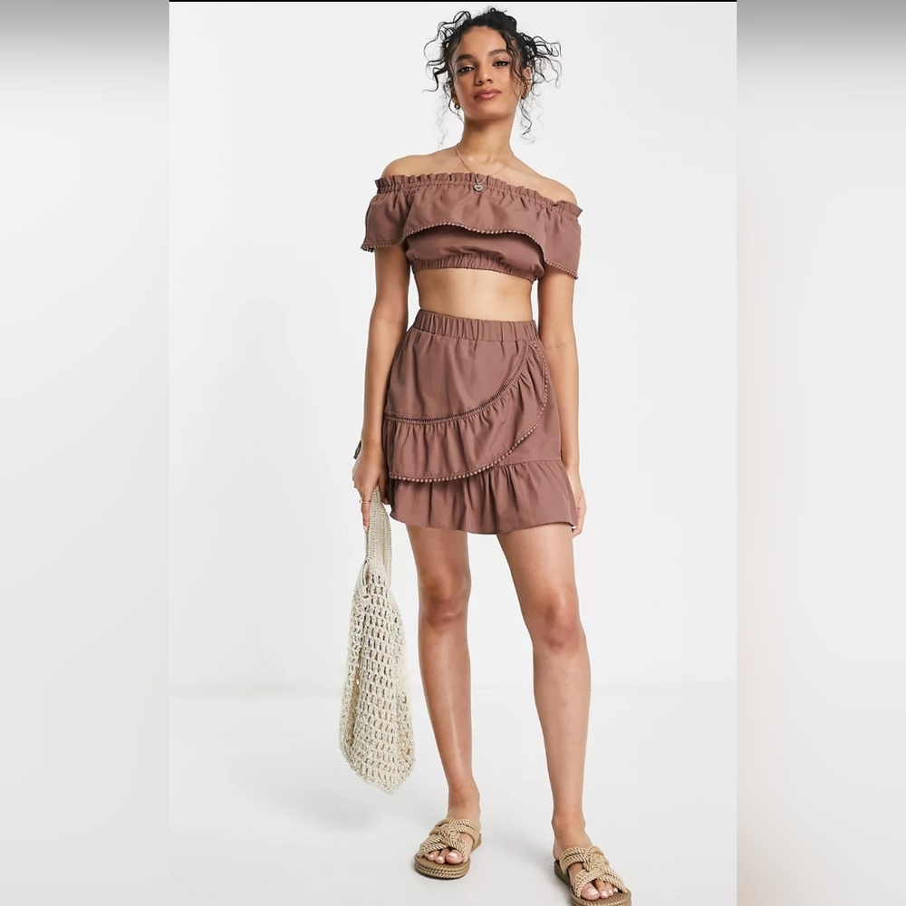 2 Piece Ruffle Shorts & Crop Top Beach Set